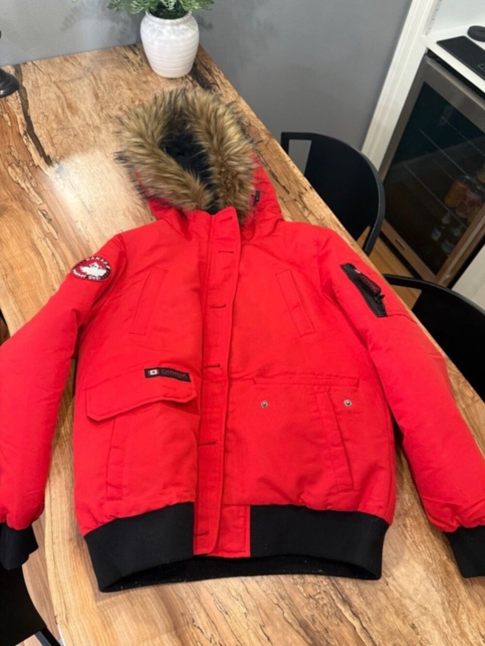 Canada Weather Gear Red Faux Fur Hooded Bomber Jacket Women’s Small